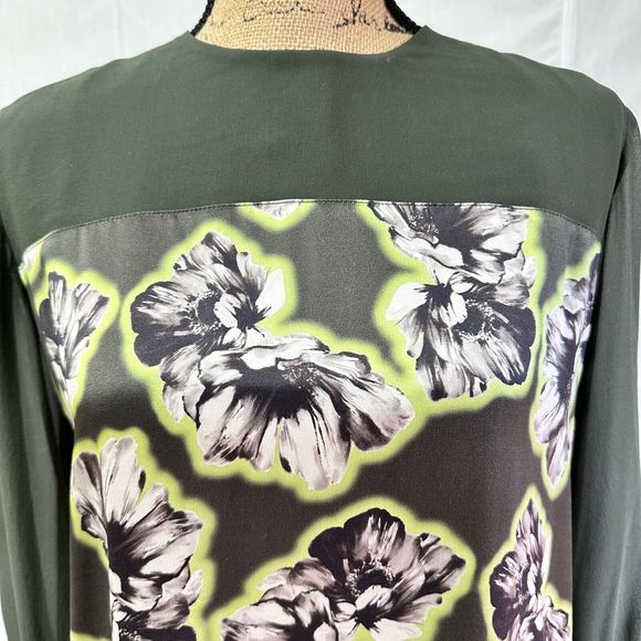 Blugirl Folies Silk Women Blouse SZ 8 Green Floral Sheer Long Sleeves Top Italy - Picture 2 of 16